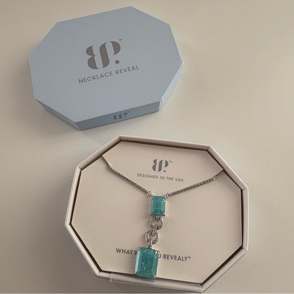 Bomb Party Jewelry - Bomb Party Say it Again Necklace NK89388 Blue Topaz Ice Crystal Rhodium Plating